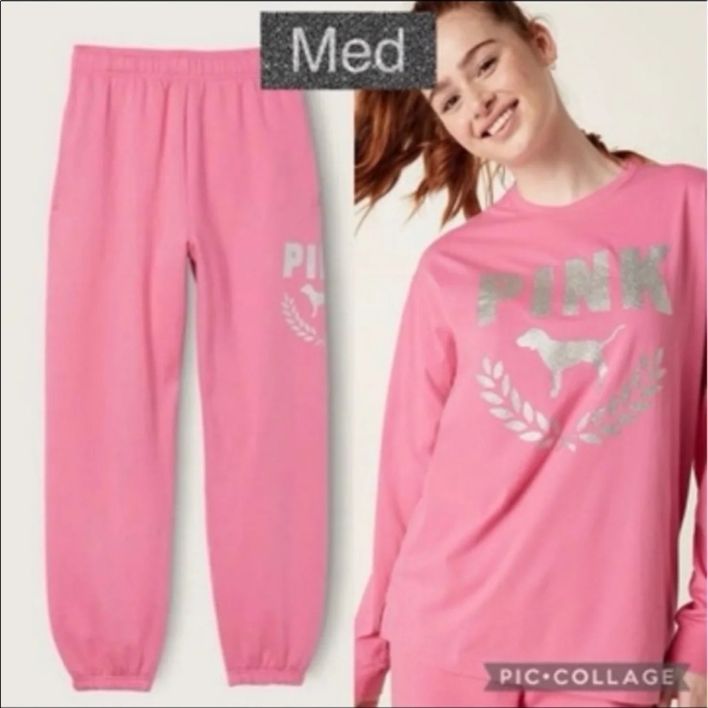 Vs pink bling fleece campus pant campus bling long sleeve t Delilah glitter logo